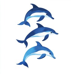 Fototapeta premium Three graceful dolphins swimming playfully in blue waters.