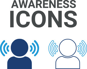 Awareness icons. Containing mind, brainstorming, head, neuron, cognition, thinking, intelligence and more. Solid vector icons collection.