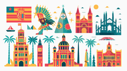 Spain Cartoon Icons Set Flat Vector Illustration