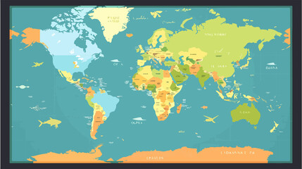 Colorful Cartoon World Map Illustration with Flat Vector Design