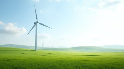 Obraz premium Sleek Wind Turbine in Vast Green Field