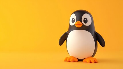 Fototapeta premium Cute cartoon penguin on yellow background.