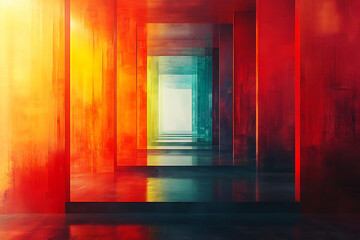 Obraz premium A vibrant corridor of colorful reflections creating a surreal, immersive atmosphere.