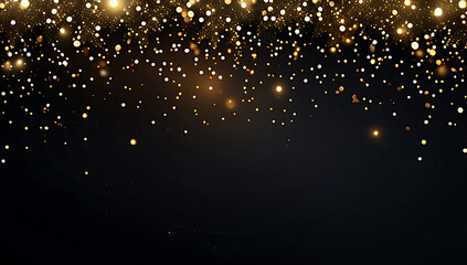 Fototapeta premium Glittery Particles Shine On A Dark Background With Sparkling Decorations For The Holiday Christmas Party Event.