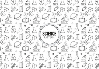  monochrome science seamless pattern with sketched doodles, cartoon elements for wallpaper, backgrounds, wrapping paper, packaging, prints, stationary, scrapbooking, etc. EPS 10