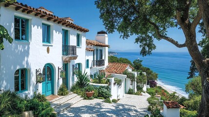 Fototapeta premium Spanish-style homes overlooking the ocean.