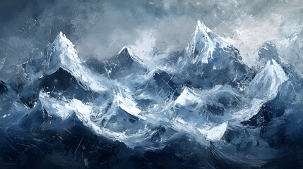 A rough sea texture with jagged peaks and churning white foam painted in stormy shades of steel gray and frosty blue.