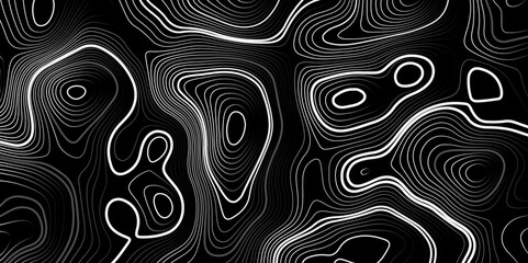 The black grey on white contours vector topography stylized height of the lines. The concept of a conditional geography scheme and the terrain path. Ultra wide. Map vector terrain Illustration.