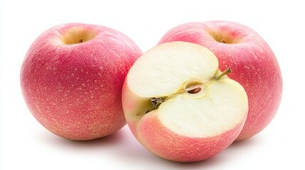 A whole, ripe apple, vibrant and fresh against a white background
