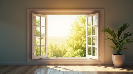 Fototapeta premium Open Window with Breeze: Fresh Air and New Beginnings