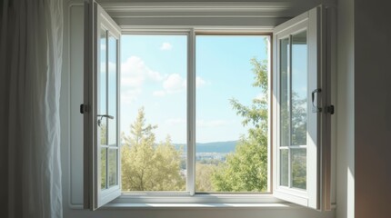 Obraz premium Open Window with Breeze: Fresh Air and New Beginnings