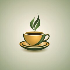 A Golden Coffee Cup with Green Steam Rising Above