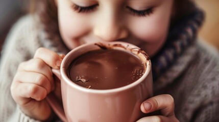 Cozy Winter Moment: Child Enjoying Warm Hot Chocolate