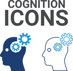 Cognition icons. Containing the mind, brainstorming, head, neuron, cognition, thinking, intelligence and more. Solid vector icons collection.