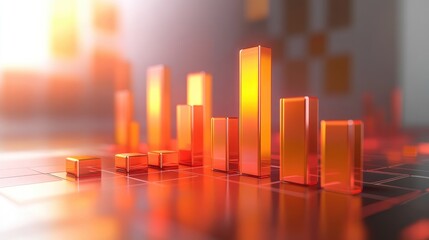 Stacked bar graph with glowing data points, high-tech background, 3D illustration 