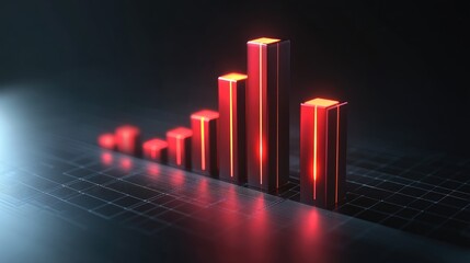 Stacked bar graph with glowing data points, high-tech background, 3D illustration 