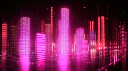 Stacked bar graph with glowing data points, high-tech background, 3D illustration 