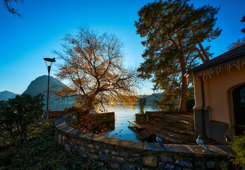 Tranquil afternoon on the lake surronded by mountains
