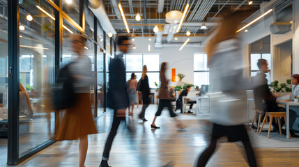Business office with blurred people casual wear, with blurred bokeh background 