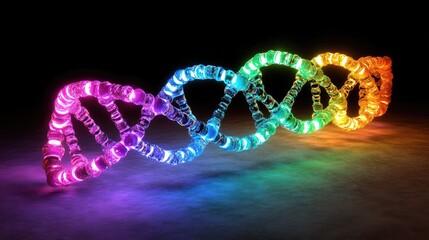 High-detail 3D illustration of a DNA double helix with glowing colors, emphasizing genetic research innovation.