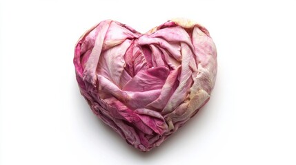 Obraz premium Valentine Day rose pink heart shape gift. Romantic love greeting present soft texture macro photo on white background