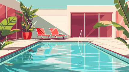 Vibrant Red Swimming Pool Cartoon Illustration for Designs and Projects