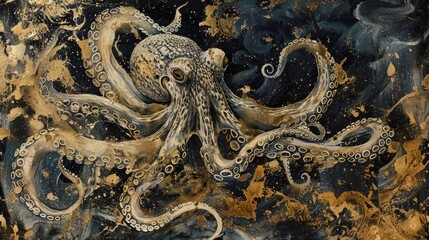 Golden Octopus in Cosmic Abyss: A Masterpiece of Artistic Expression