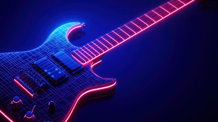 Obraz premium close up of vibrant guitar with glowing strings and neon accents, showcasing its intricate design and modern aesthetic
