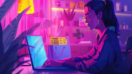 Cyberpunk Girl Online Shopping Neon Night