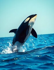 Fototapeta premium draw a image of an Orca jumping out of ocean water
