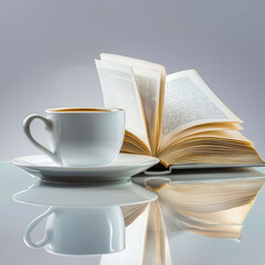 A serene scene featuring a cup of coffee beside an open book, perfect for relaxation and study.