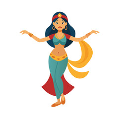 Colorful Belly Dancer Illustration with Traditional Costume - Perfect for Creative and Cultural Projects