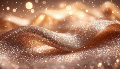 Fototapeta premium A background with glittering ribbons and shiny dots of light on the right, in shades of brown and beige