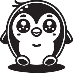 A cartoon penguin with a black and white face.
