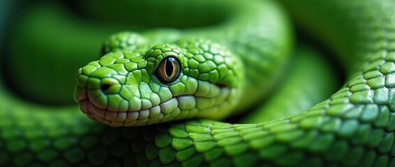 bright shiny green snake close up