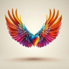 Fototapeta premium Spiritual transformation with colorful heart and wings digital artwork abstract inspirational conceptual