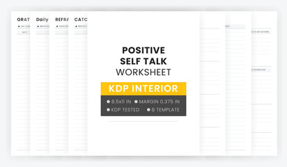 Positive Self Talk Worksheet KDP Interior Workbook Design, Printable Positive Self Help Gratitude Journal, Weekly Progress Tracker, Daily Affirmations