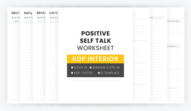 Positive Self Talk Worksheet KDP Interior Workbook Design, Printable Positive Self Help Gratitude Journal, Weekly Progress Tracker, Daily Affirmations