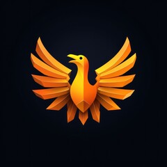 Obraz premium A stylized orange phoenix with wings spread, symbolizing rebirth and strength.