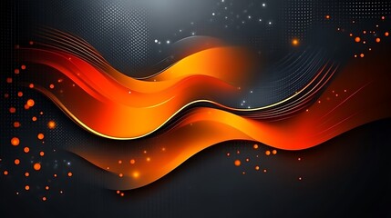 Abstract Orange and Black Wave Design with Glowing Particles