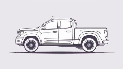 Hand-drawn Cute Cartoon Pickup Truck Line Icon in Doodle Style