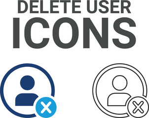 Delete user icons. The online community, media, website, blog, content, business marketing, and social network icons. Solid icon collection.
