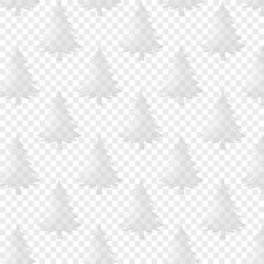 Seamless pattern christmas transparent tree in flat style. Fir tree. Inscription for postcard, invitation, poster, banner