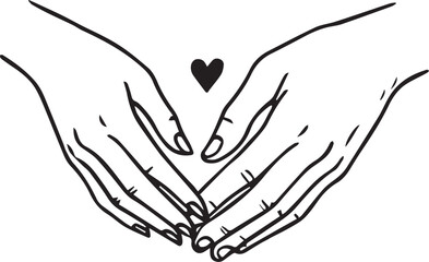 Couple Hands One Line Print Minimal Art Drawing. Love Print Trendy Minimalist Illustration.