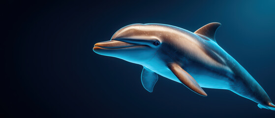 Obraz premium close up of robotic dolphin swimming gracefully in deep water, showcasing its sleek design and vibrant colors