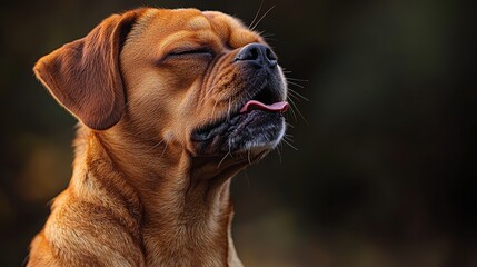Obraz premium Content dog enjoying the outdoors with eyes closed and tongue out