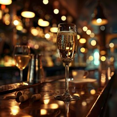 wine and glass on the table bar for celebration and festival