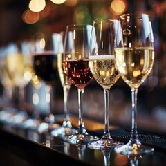 wine and glass on the table bar for celebration and festival