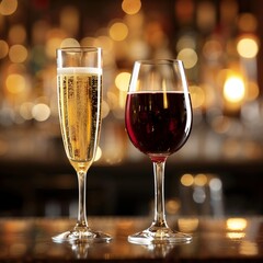 wine and glass on the table bar for celebration and festival
