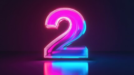 Naklejka premium Illuminated Number Two: 3D Representation in Vibrant Pink and Blue Neon Glow